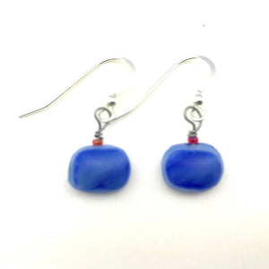 Dangle Earrings -- Upcycled Opaque Blue Glass