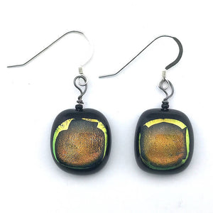 Fused Glass Earrings - Black w Gold Center