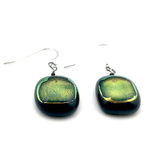 Fused Glass Earrings - Black w Gold Center