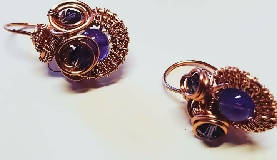 Antique color copper earrings w/amethyst